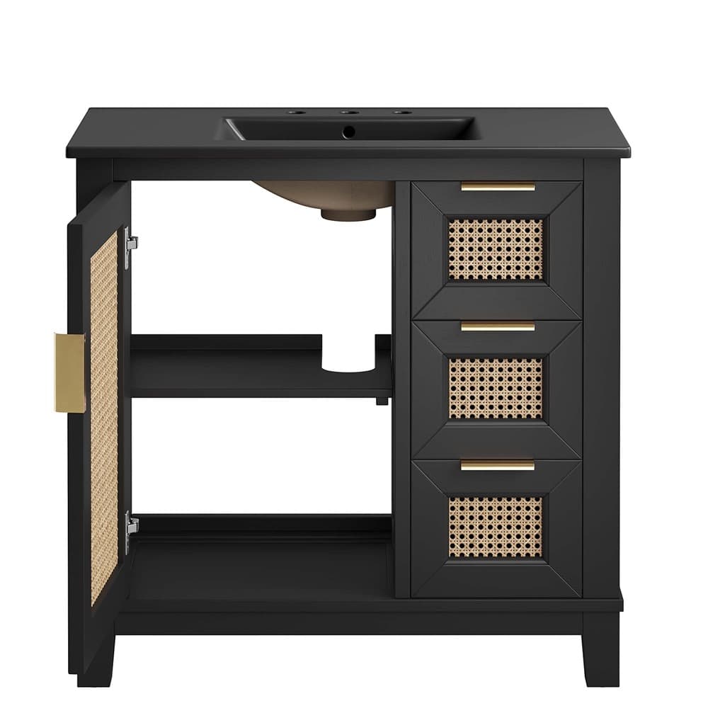 Dixie 36" Solid Wood Bathroom Vanity Cabinet in Black Black by Modway - Image 8