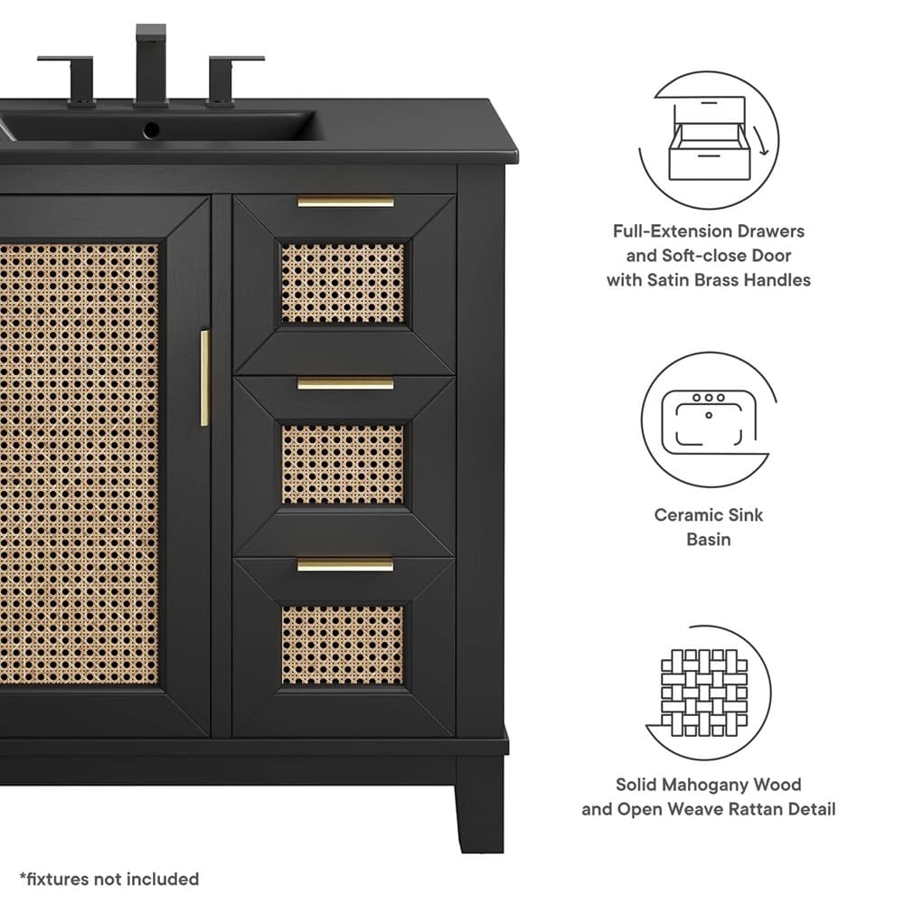 Dixie 36" Solid Wood Bathroom Vanity Cabinet in Black Black by Modway - Image 2