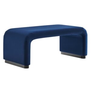 Koda Performance Velvet Waterfall Ottoman in Black Midnight Blue by Modway