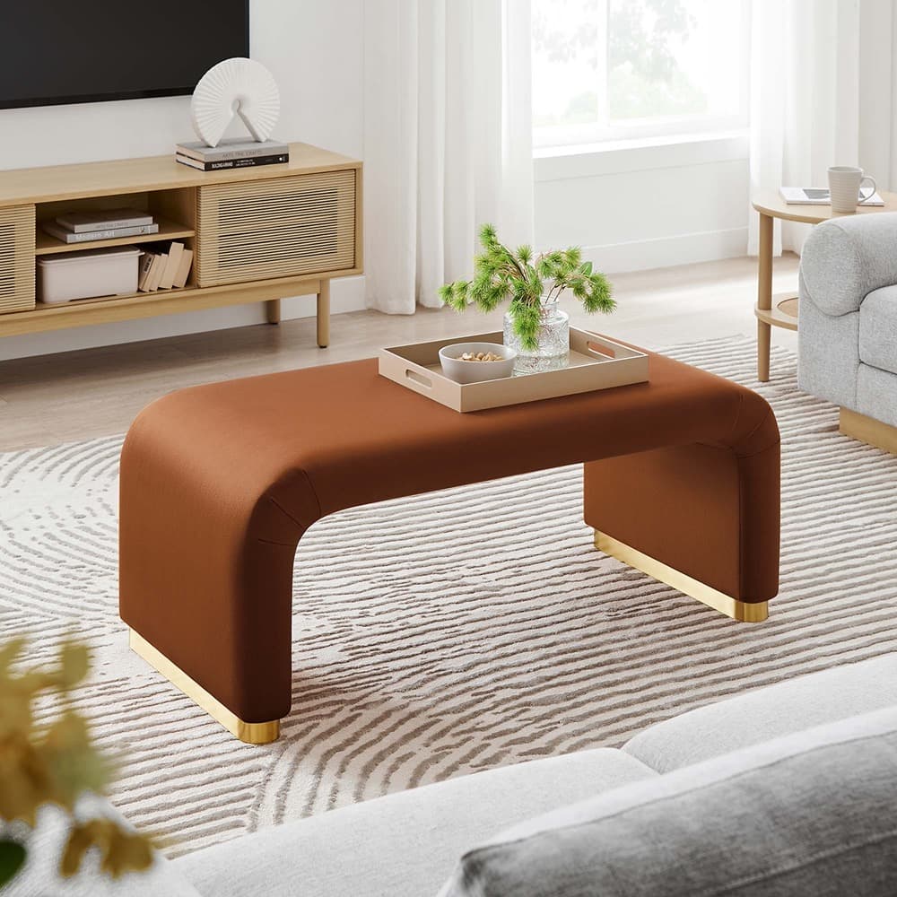 Koda Performance Velvet Waterfall Ottoman in Brass Rust by Modway - Image 10