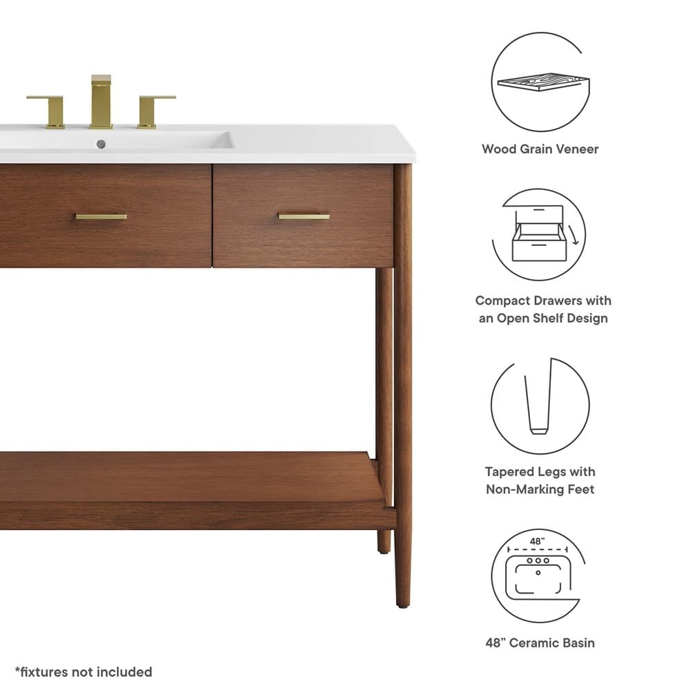 Zaire 48" Single Sink Bathroom Vanity in Walnut White by Modway - Image 2