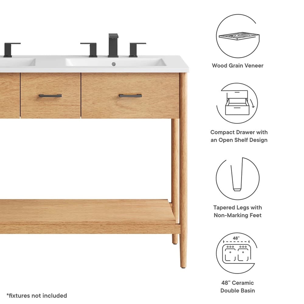 Zaire 48" Double Sink Bathroom Vanity in Natural White by Modway - Image 2