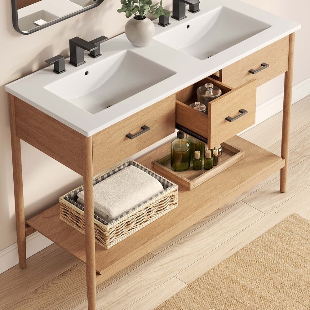 Zaire 48" Double Sink Bathroom Vanity in Natural White by Modway - Image 10