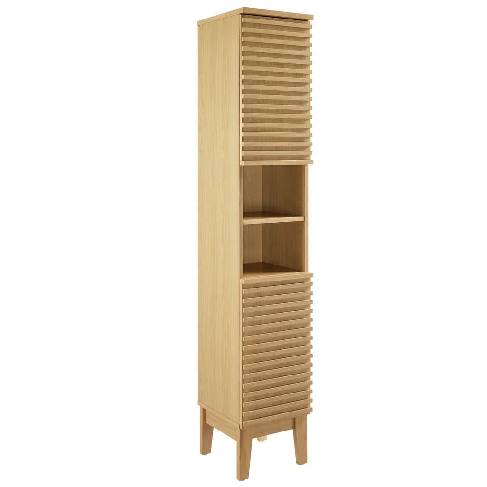 Render Tall Narrow Bathroom Storage Cabinet in Oak by Modway