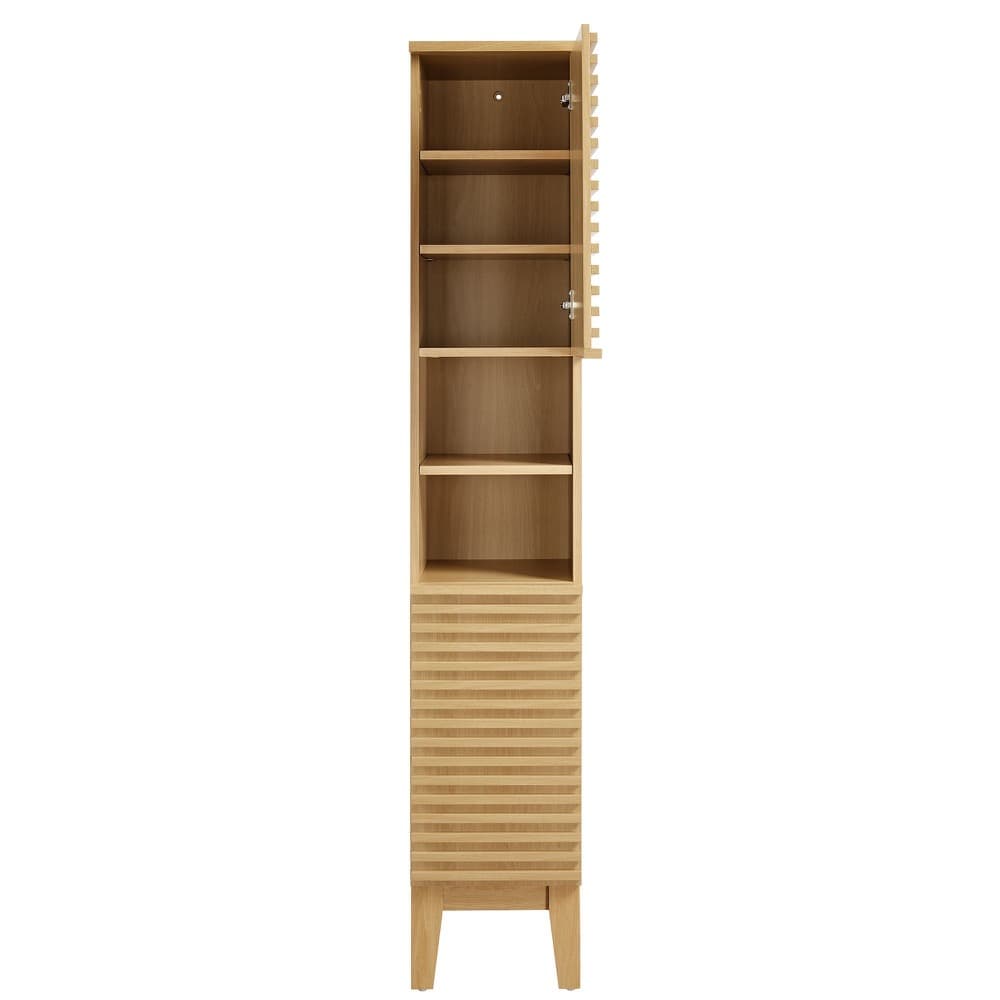 Render Tall Narrow Bathroom Storage Cabinet in Oak by Modway - Image 6