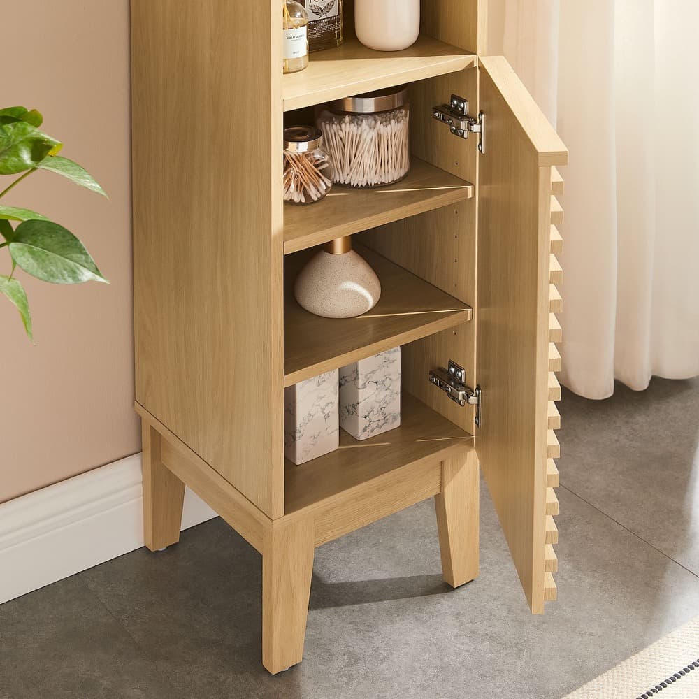 Render Tall Narrow Bathroom Storage Cabinet in Oak by Modway - Image 10