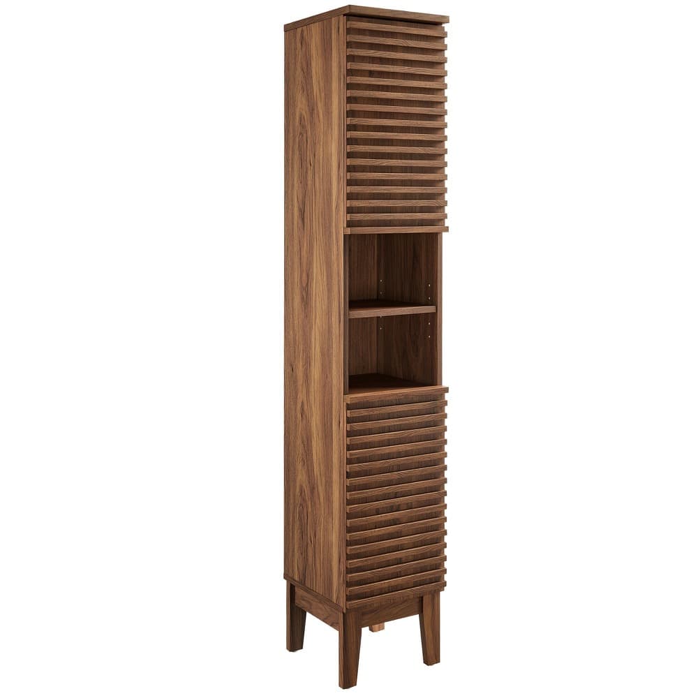 Render Tall Narrow Bathroom Storage Cabinet in Walnut by Modway