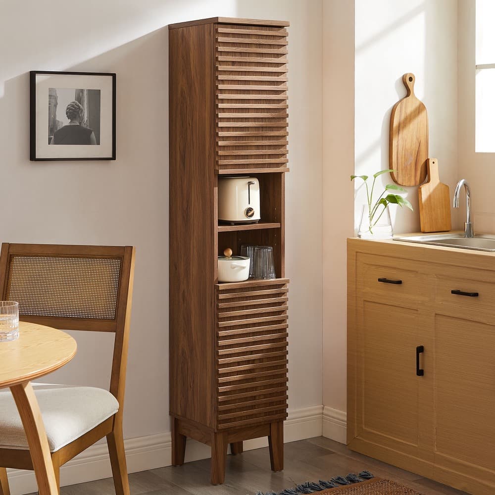 Render Tall Narrow Bathroom Storage Cabinet in Walnut by Modway - Image 8