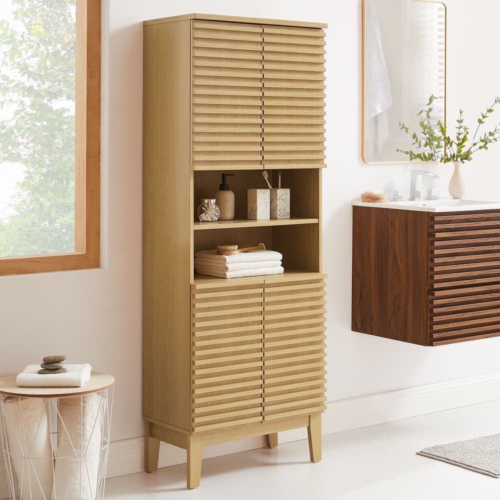 Render Tall Bathroom Storage Cabinet in Oak by Modway - Image 8