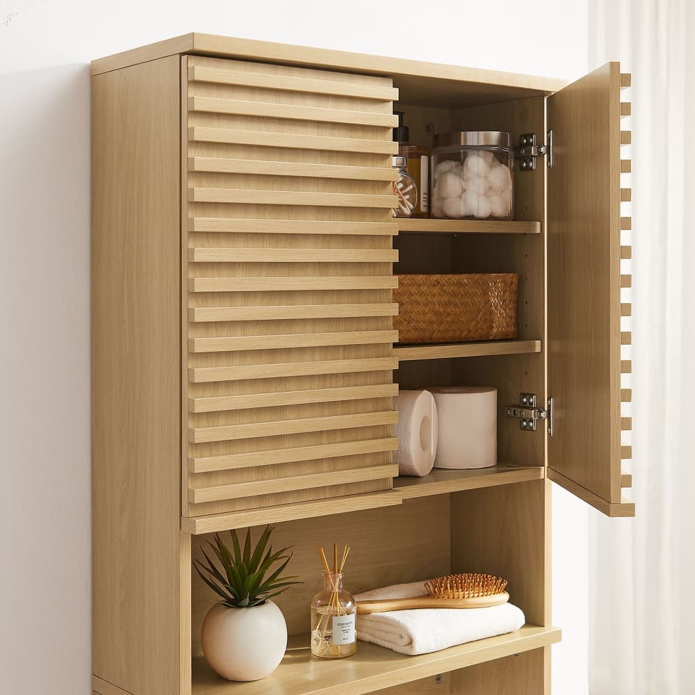 Render Over the Toilet Bathroom Storage Cabinet in Oak by Modway - Image 9