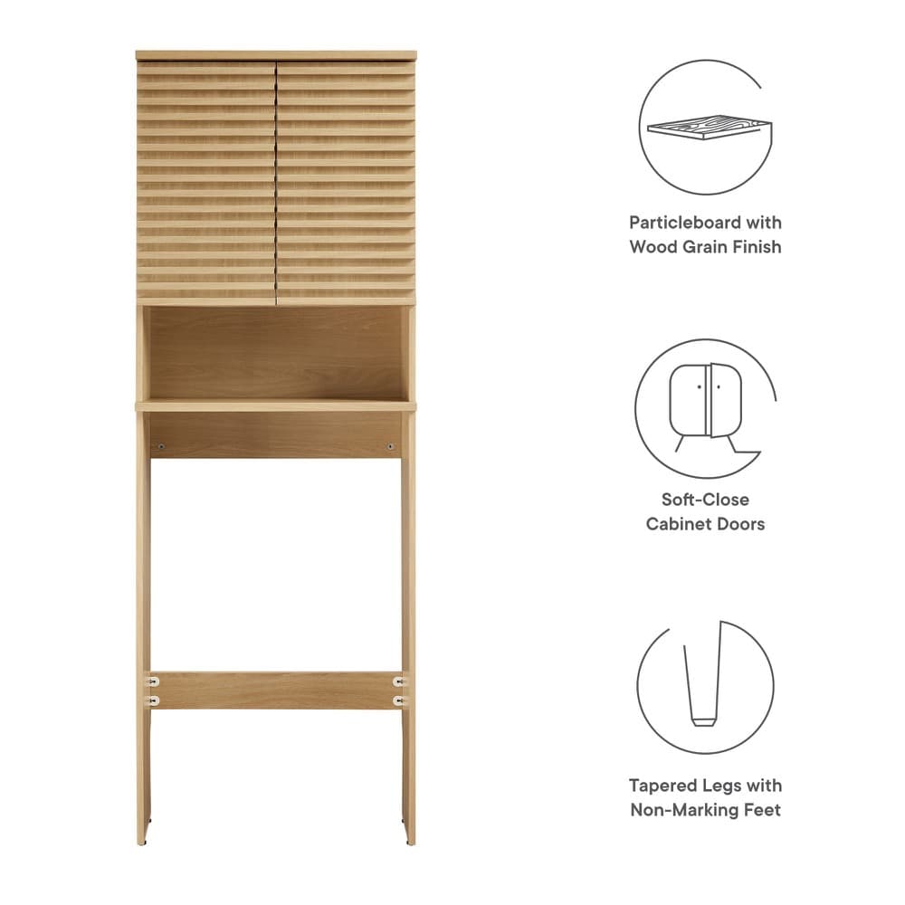 Render Over the Toilet Bathroom Storage Cabinet in Oak by Modway - Image 2