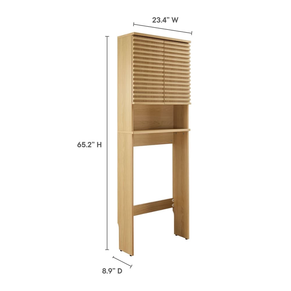 Render Over the Toilet Bathroom Storage Cabinet in Oak by Modway - Image 3