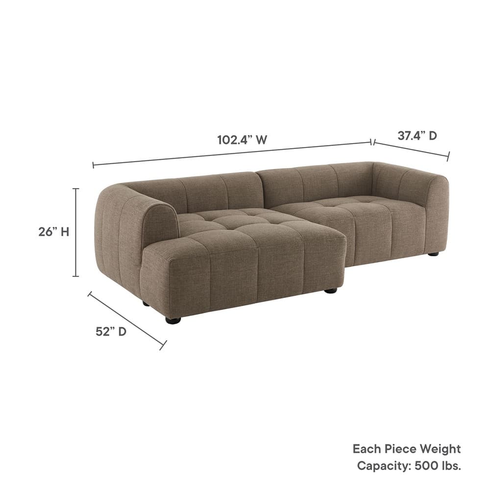 Liana Left-Facing Upholstered Fabric Modular Sofa with Chaise in Mocha by Modway - Image 3