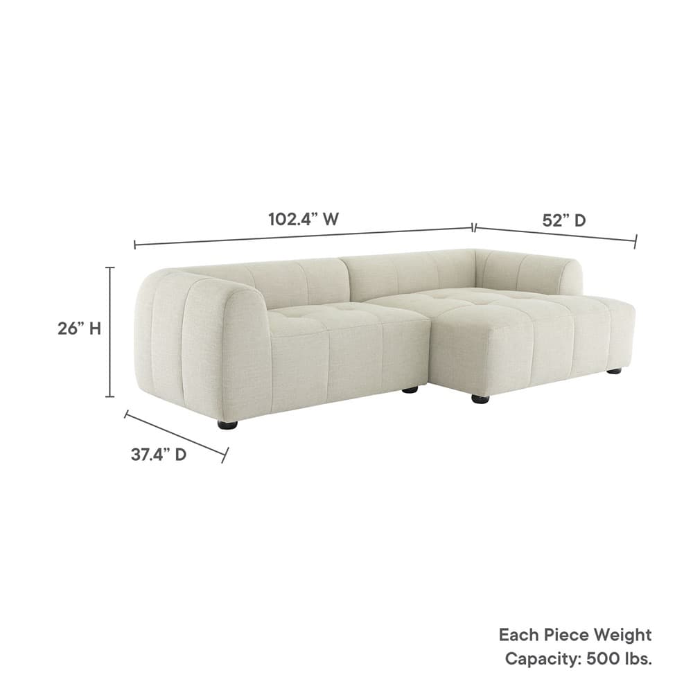 Liana Right-Facing Upholstered Fabric Modular Sofa with Chaise in Linen by Modway - Image 3