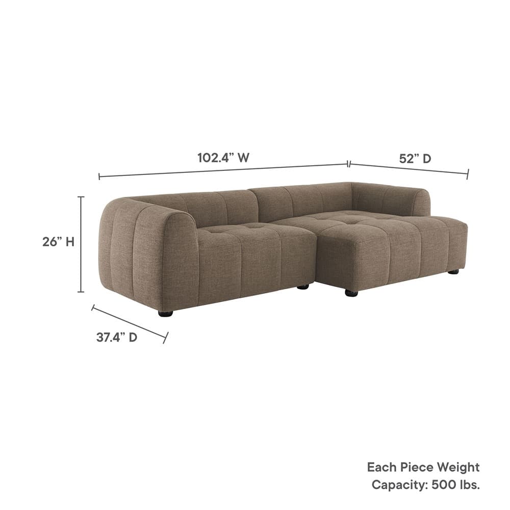 Liana Right-Facing Upholstered Fabric Modular Sofa with Chaise in Mocha by Modway - Image 3