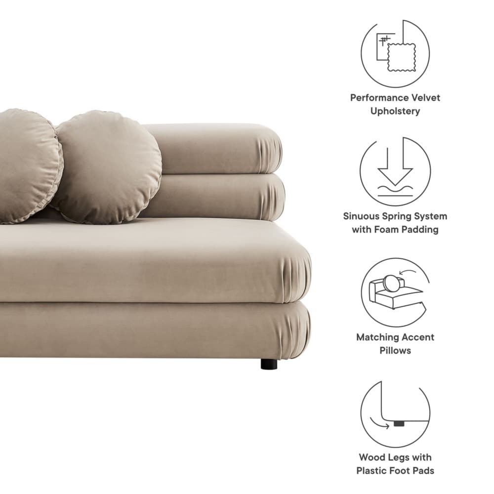 Jubilee Modular Performance Velvet Armless Loveseat in Taupe by Modway - Image 3
