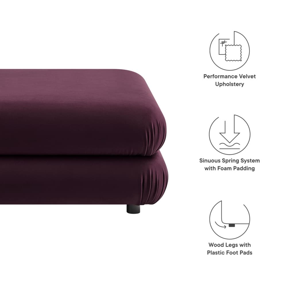 Jubilee Modular Performance Velvet Ottoman in Mulberry by Modway - Image 2