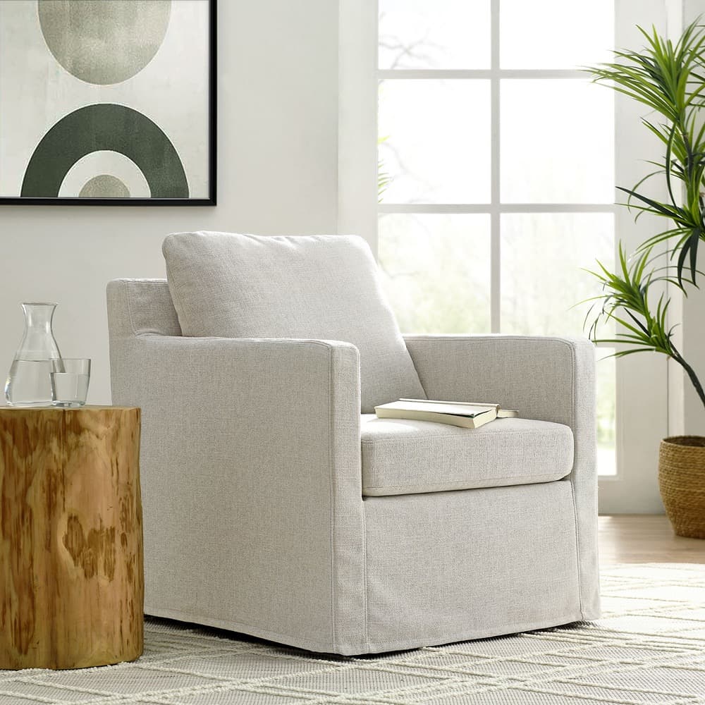 Serene Fabric Slipcovered Swivel Armchair in Linen by Modway - Image 8