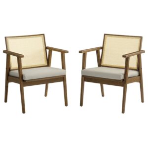 Thera Vegan Leather and Cane Accent Armchairs Set of 2 in Weathered Oak Stone by Modway