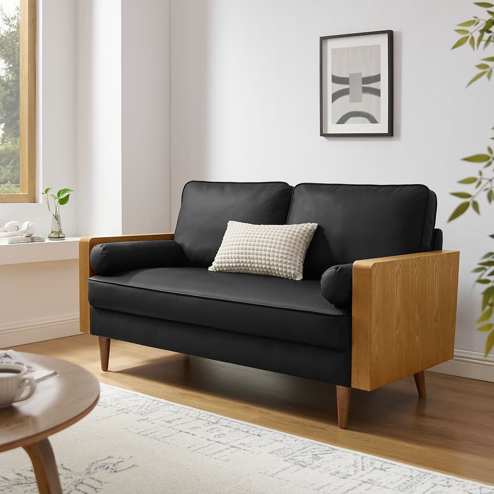 Kellan Vegan Leather Loveseat in Walnut Black by Modway - Image 8