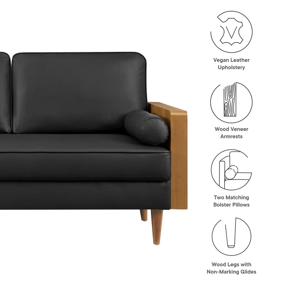 Kellan Vegan Leather Loveseat in Walnut Black by Modway - Image 3