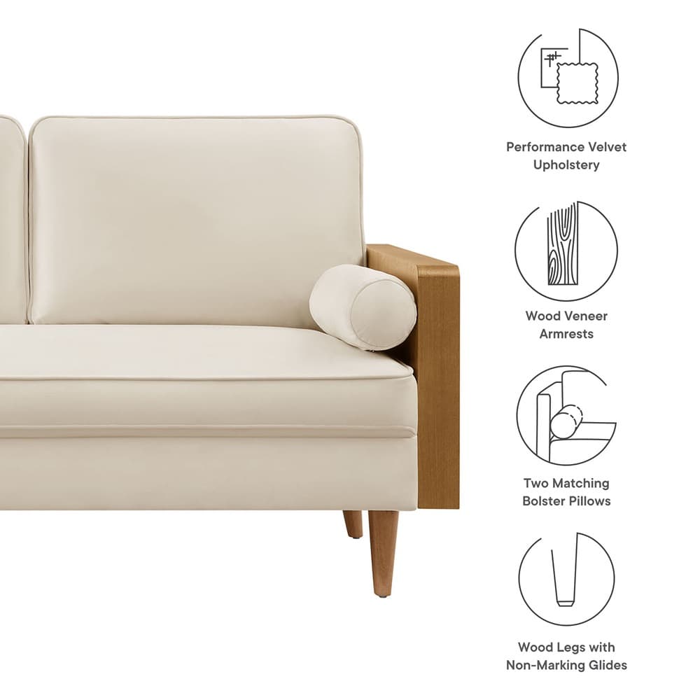 Kellan Performance Velvet Loveseat in Walnut Alabaster by Modway - Image 2