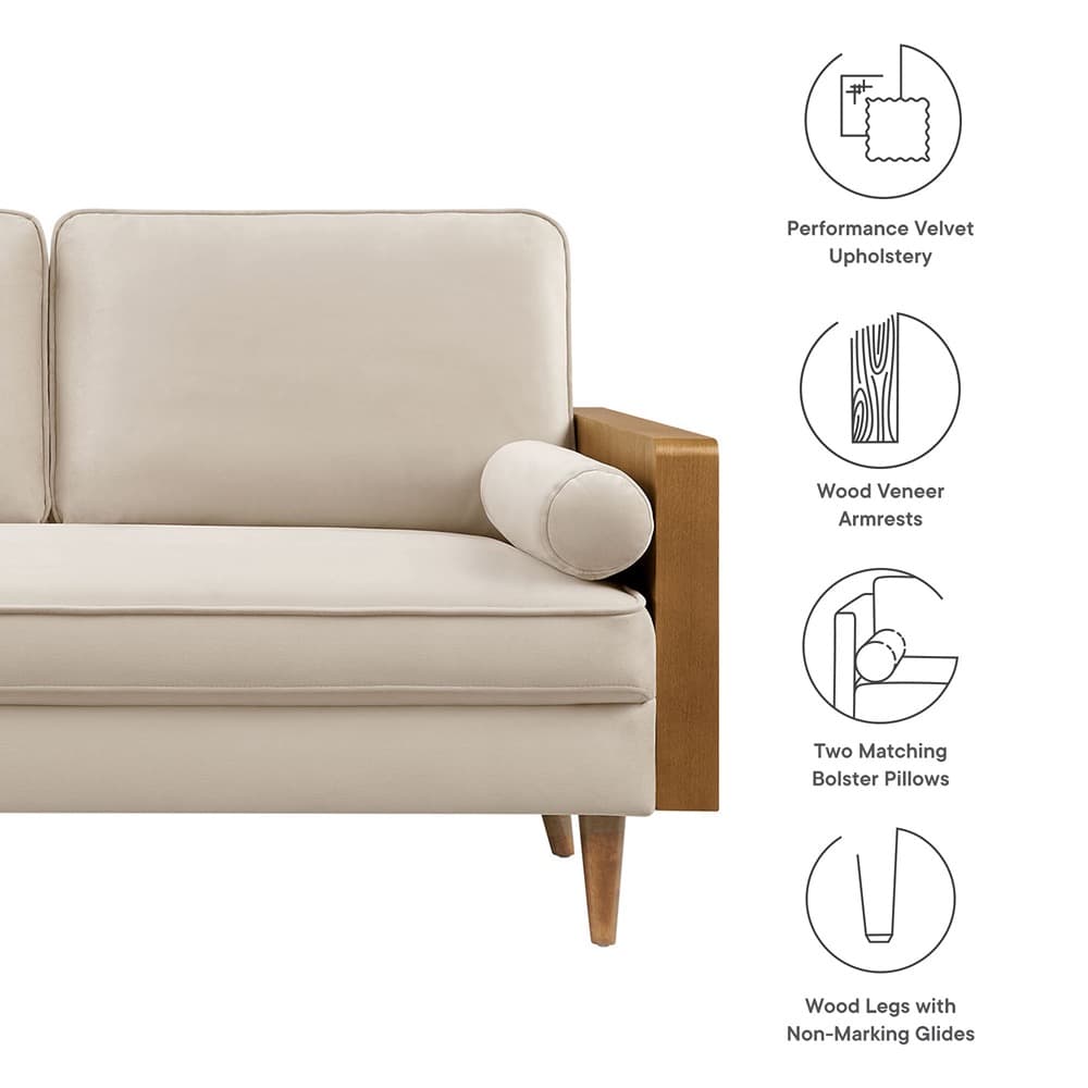 Kellan Performance Velvet Loveseat in Walnut Almond by Modway - Image 2