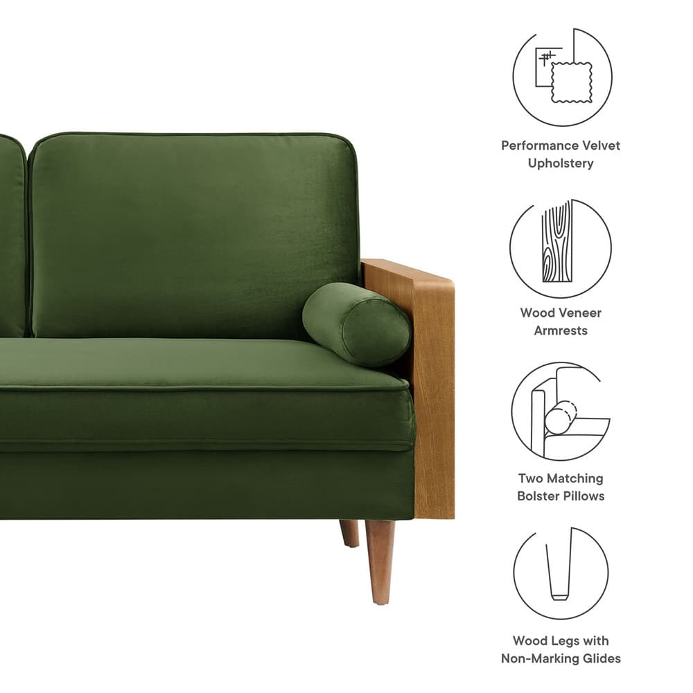 Kellan Performance Velvet Loveseat in Walnut Moss Green by Modway - Image 2