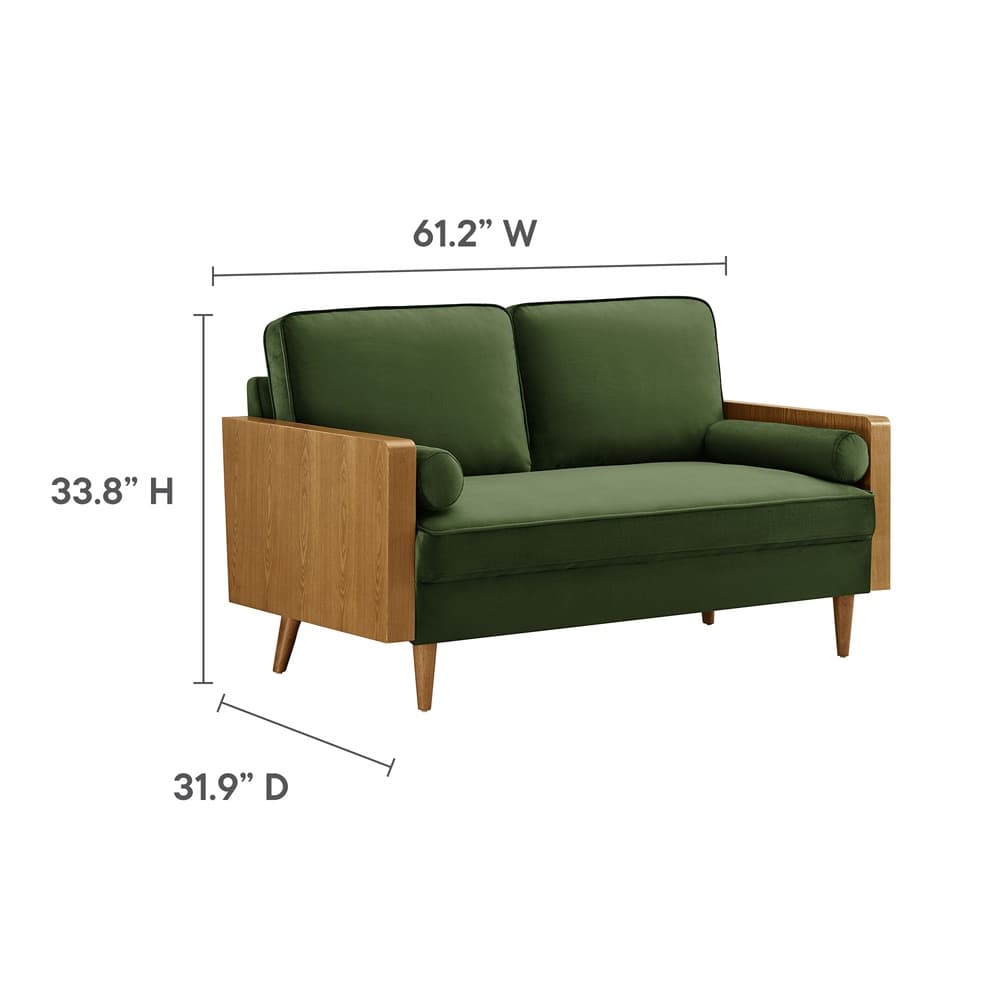 Kellan Performance Velvet Loveseat in Walnut Moss Green by Modway - Image 3