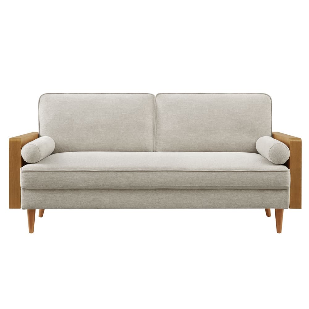 Kellan Heathered Fabric Upholstered Sofa in Walnut Heathered Weave Ivory by Modway - Image 6