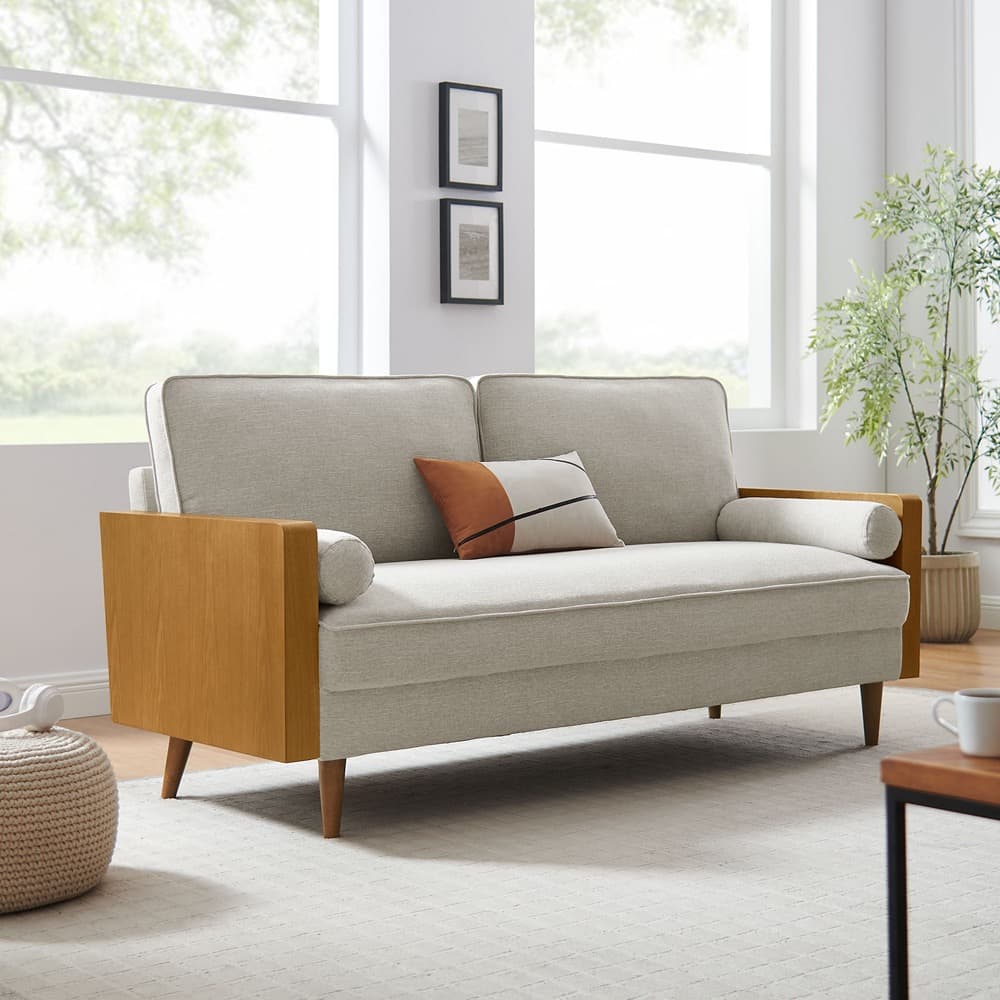 Kellan Heathered Fabric Upholstered Sofa in Walnut Heathered Weave Ivory by Modway - Image 8