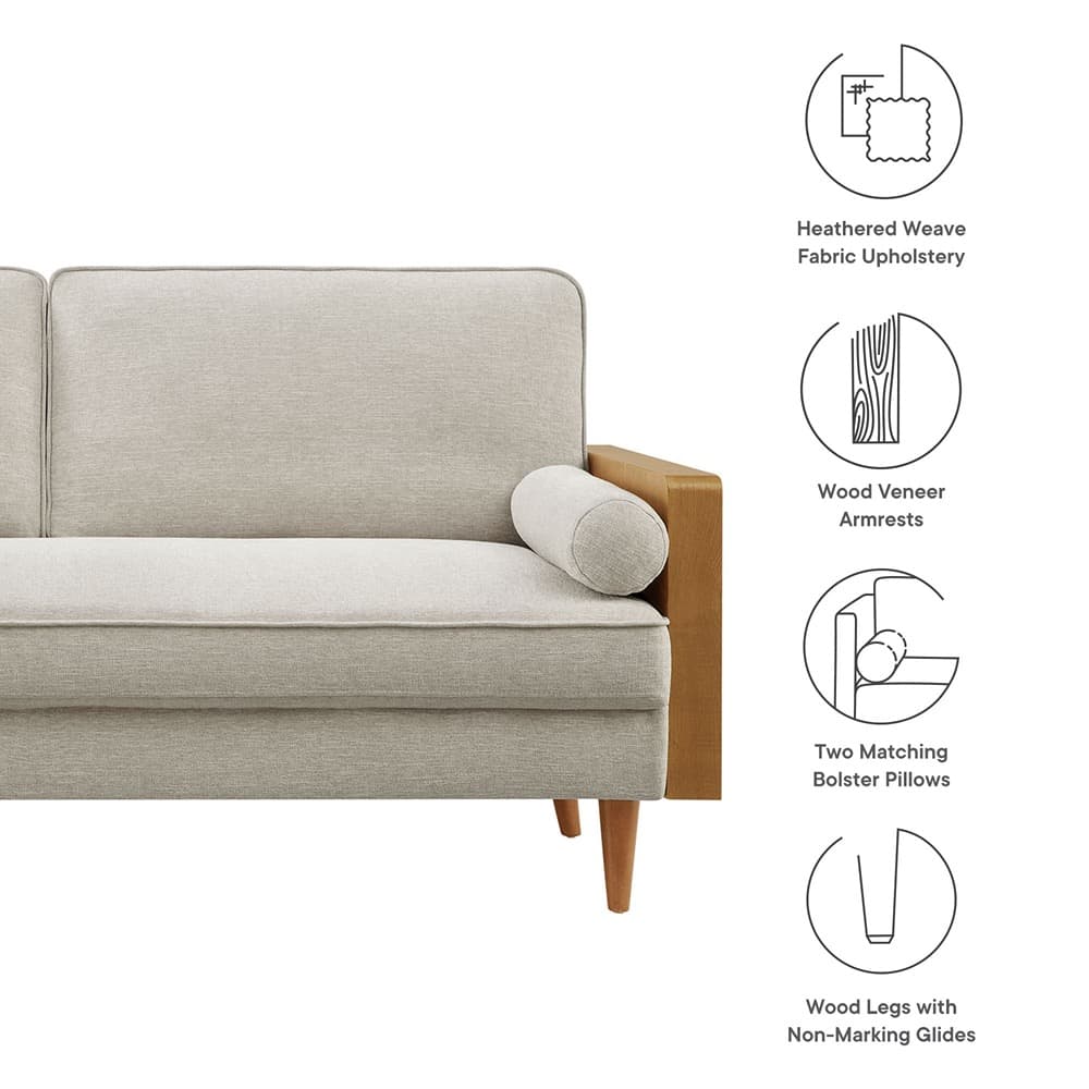 Kellan Heathered Fabric Upholstered Sofa in Walnut Heathered Weave Ivory by Modway - Image 3