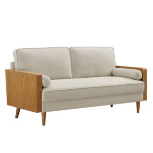 Kellan Heathered Fabric Upholstered Sofa in Walnut Heathered Weave Light Beige by Modway