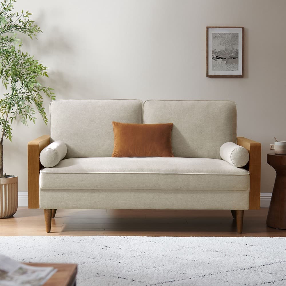 Kellan Heathered Weave Fabric Loveseat in Walnut Heathered Weave Light Beige by Modway - Image 8