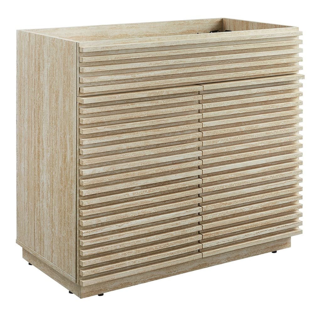 Render 36" Faux Travertine Bathroom Vanity Cabinet (Sink Not Included) in Travertine by Modway