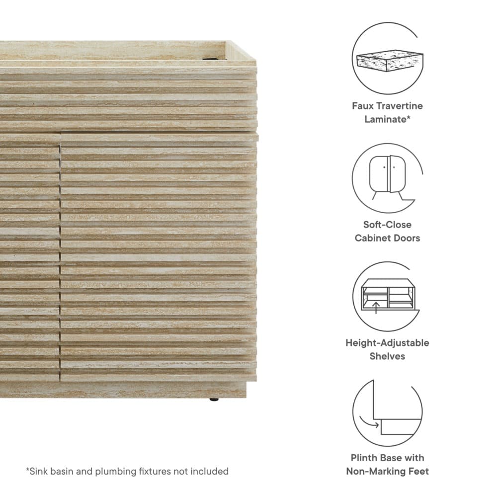 Render 36" Faux Travertine Bathroom Vanity Cabinet (Sink Not Included) in Travertine by Modway - Image 2