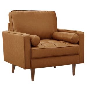 Valour Tufted Vegan Leather Accent Armchair in Tan by Modway
