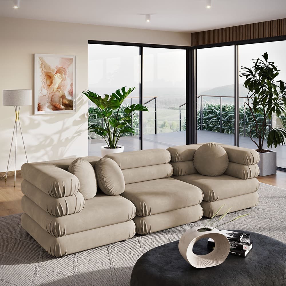 Jubilee 3-Piece Modular Performance Velvet Sectional Sofa in Taupe by Modway - Image 10