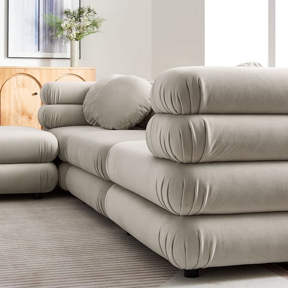 Jubilee 4-Piece Modular Performance Velvet Sectional Sofa in Almond by Modway - Image 15