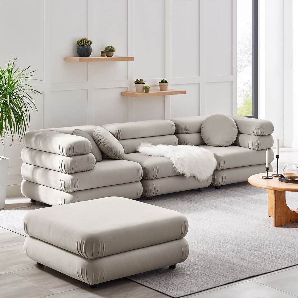 Jubilee 4-Piece Modular Performance Velvet Sectional Sofa in Almond by Modway - Image 13