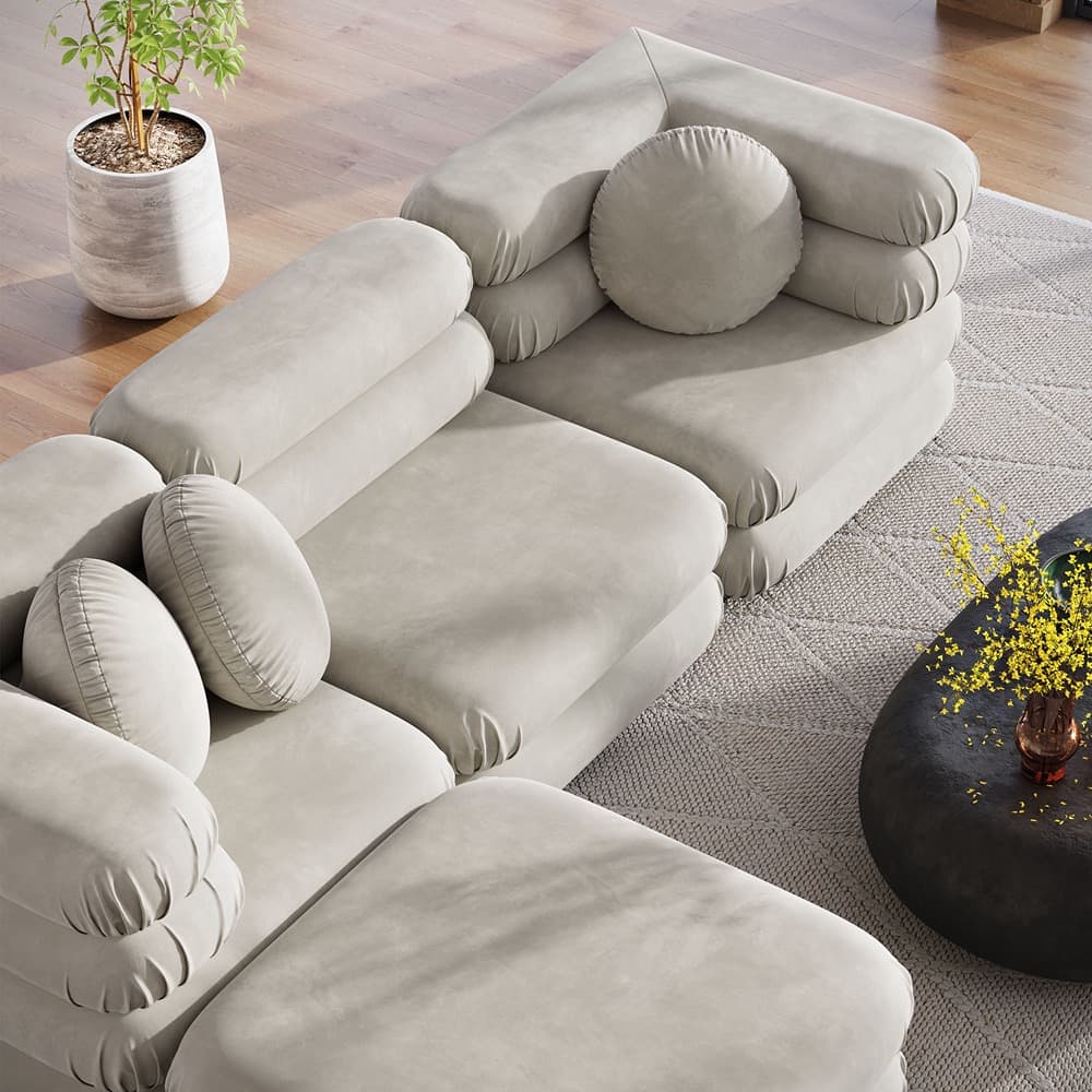 Jubilee 4-Piece Modular Performance Velvet Sectional Sofa in Almond by Modway - Image 14