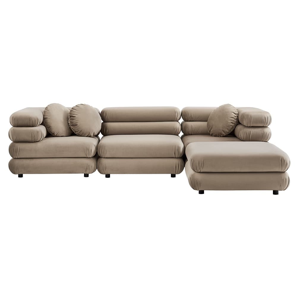 Jubilee 4-Piece Modular Performance Velvet Sectional Sofa in Taupe by Modway - Image 9