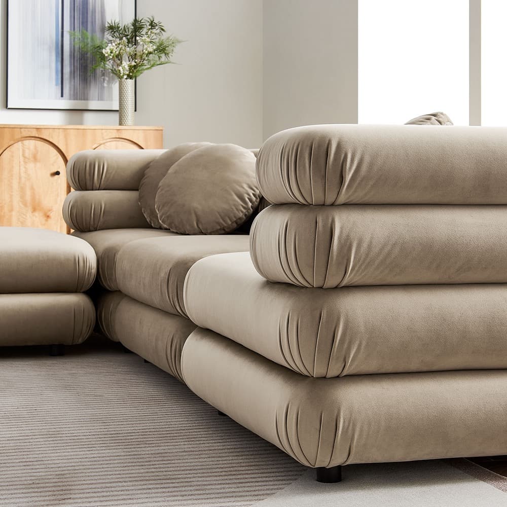 Jubilee 4-Piece Modular Performance Velvet Sectional Sofa in Taupe by Modway - Image 16