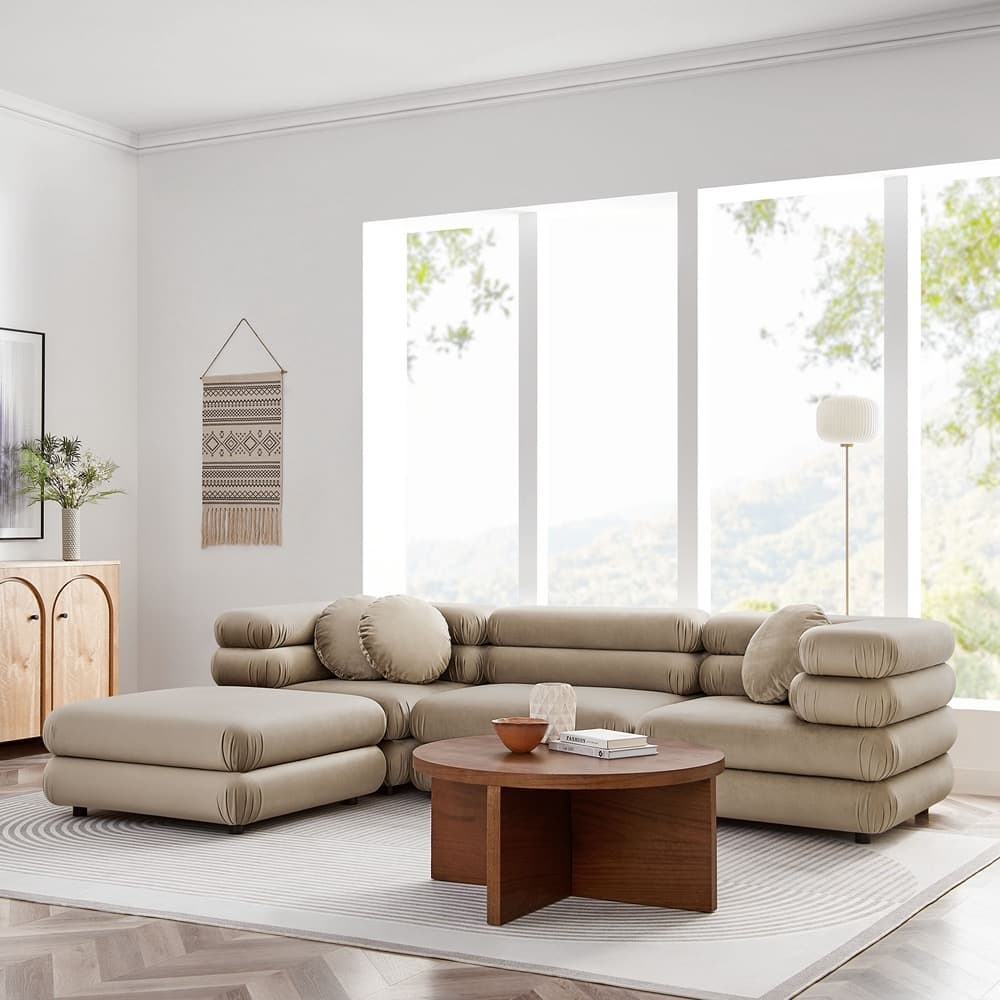 Jubilee 4-Piece Modular Performance Velvet Sectional Sofa in Taupe by Modway - Image 12