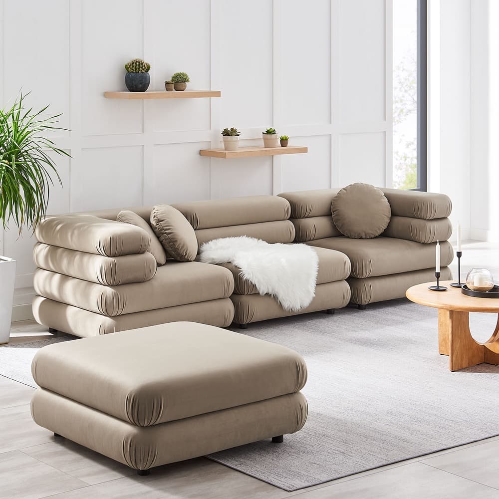 Jubilee 4-Piece Modular Performance Velvet Sectional Sofa in Taupe by Modway - Image 13