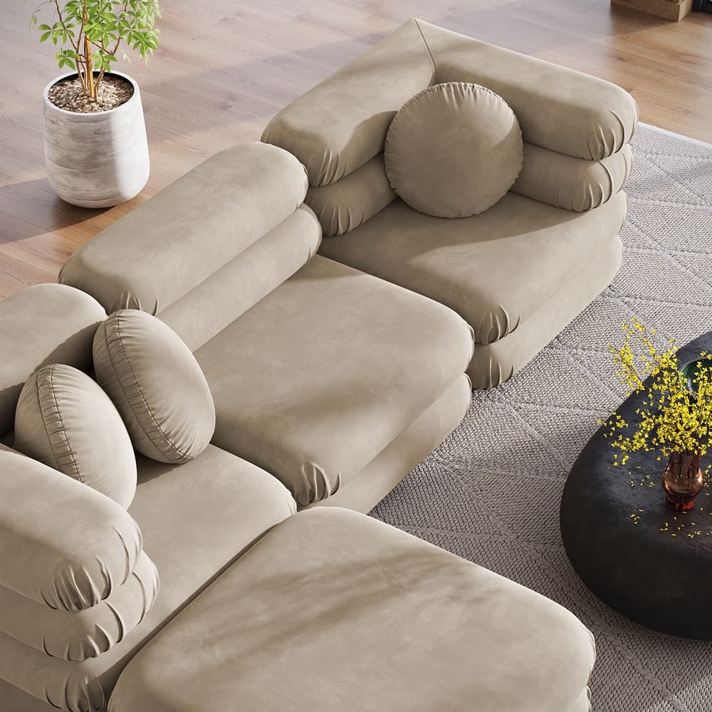 Jubilee 4-Piece Modular Performance Velvet Sectional Sofa in Taupe by Modway - Image 15