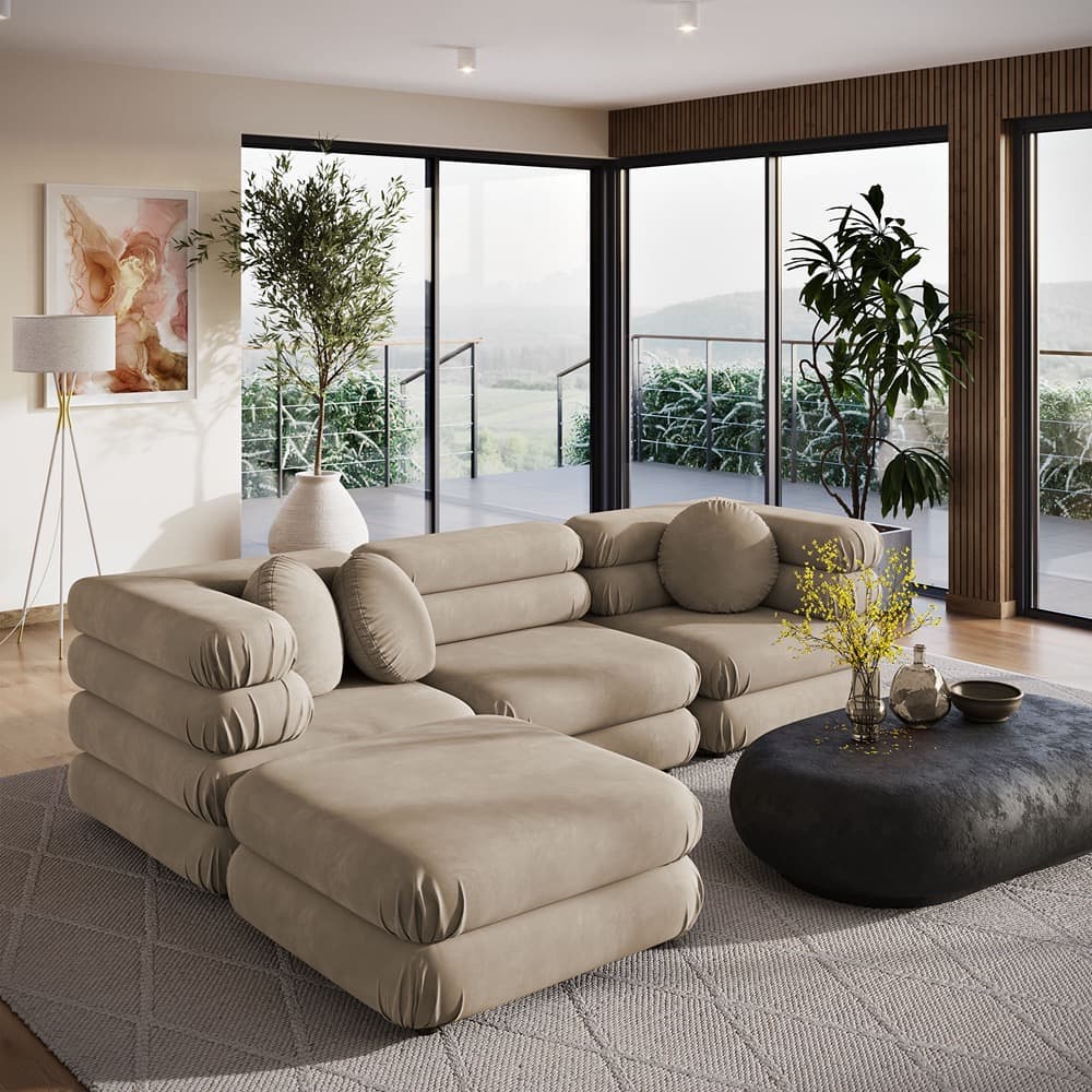 Jubilee 4-Piece Modular Performance Velvet Sectional Sofa in Taupe by Modway - Image 14