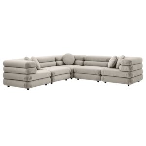 Jubilee 5-Piece Modular Performance Velvet Sectional Sofa in Almond by Modway