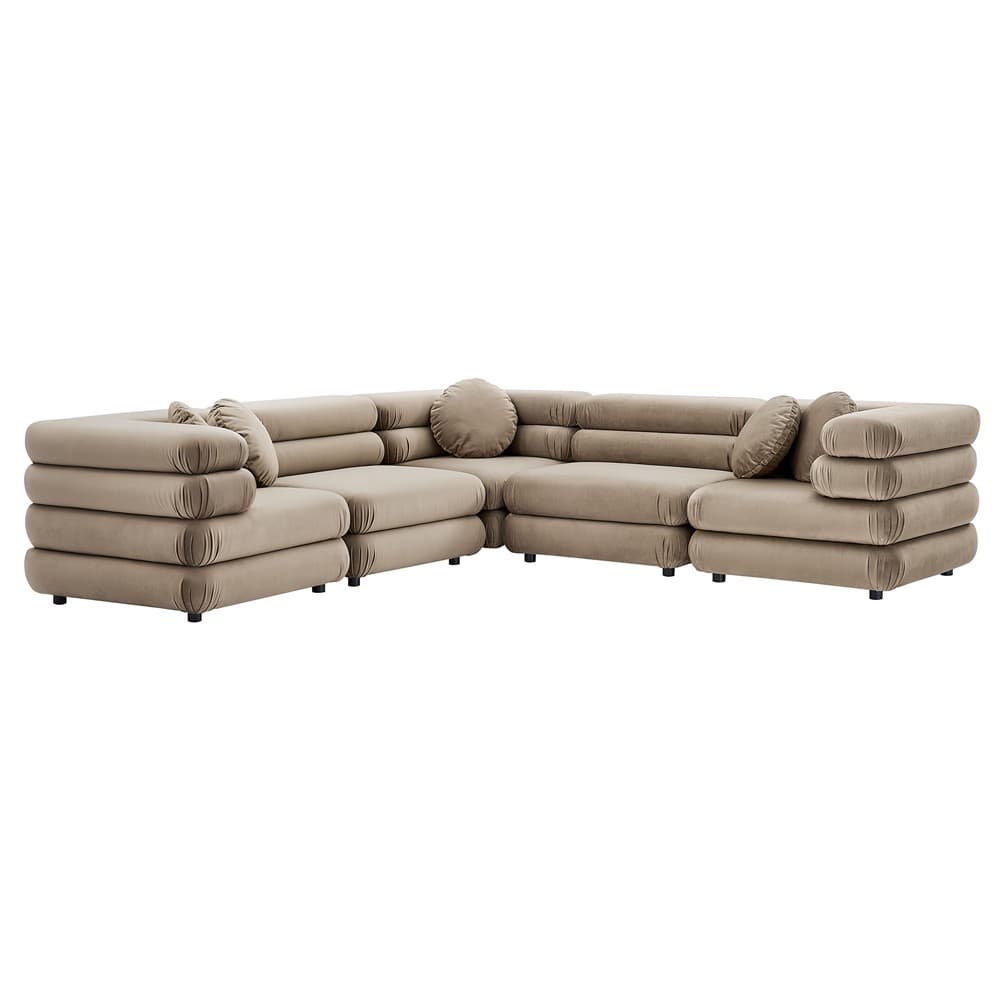 Jubilee 5-Piece Modular Performance Velvet Sectional Sofa in Taupe by Modway