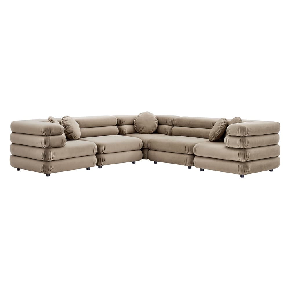 Jubilee 5-Piece Modular Performance Velvet Sectional Sofa in Taupe by Modway - Image 3